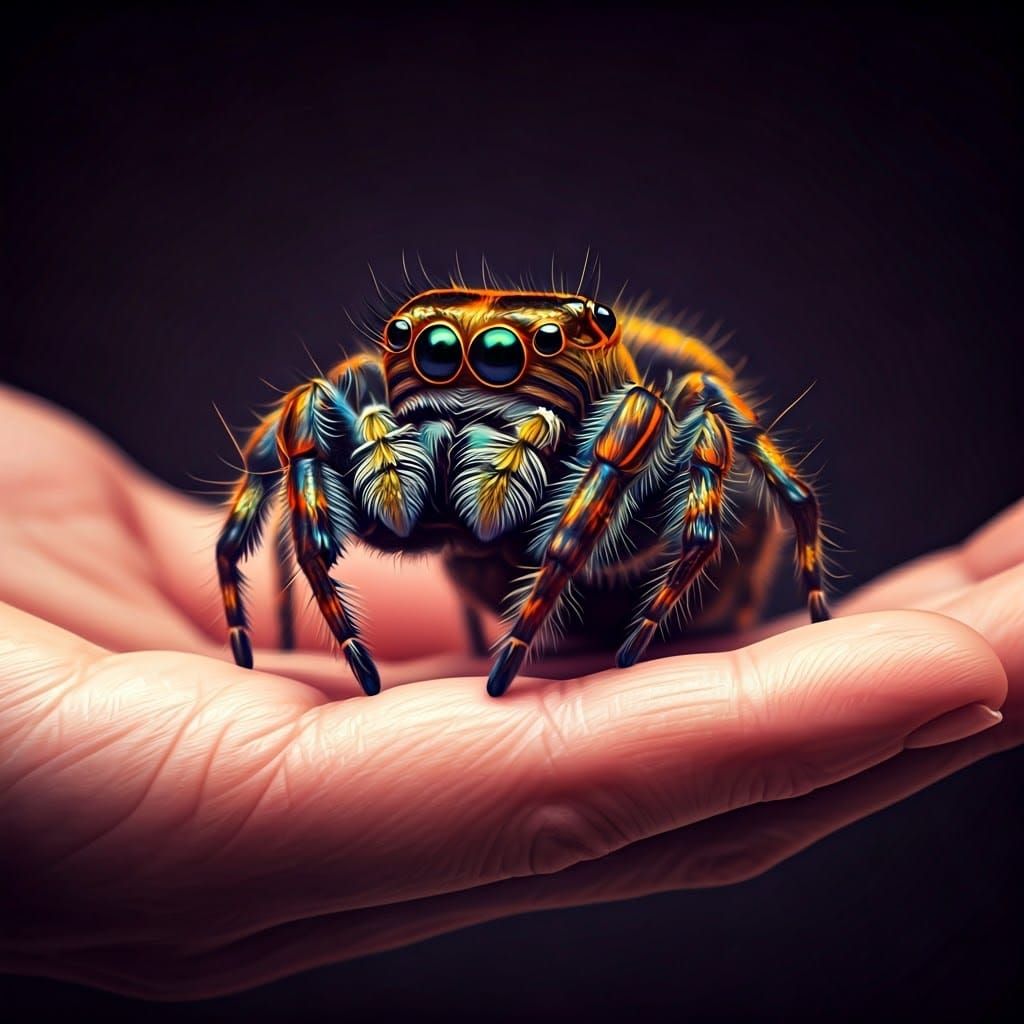 Intricate Jumping Spider on a Hand