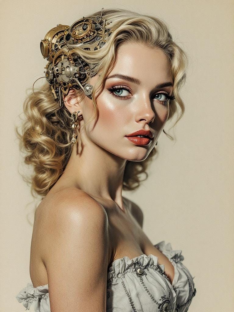 Pin-Up Woman as Dürer-Haeckel Victorian Illustration