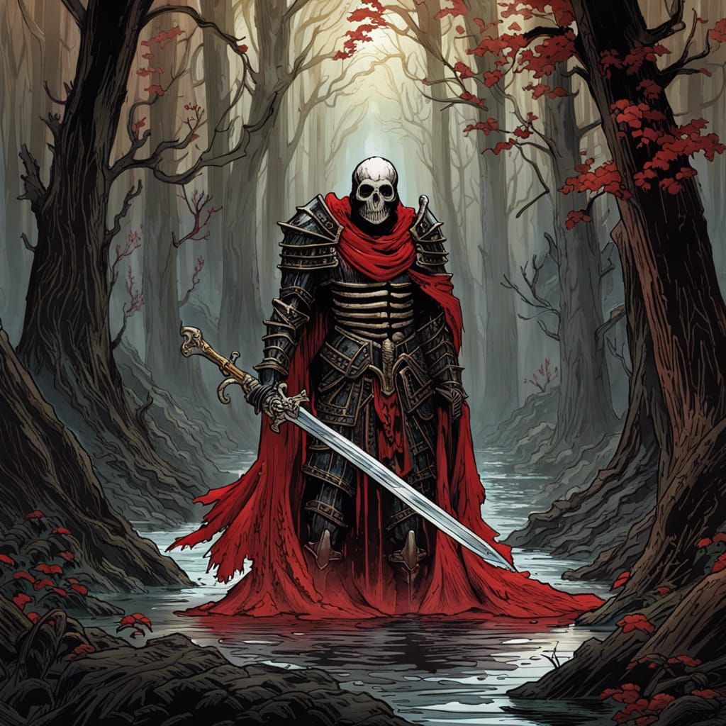 Gothic Skeleton Knight in Decaying Forest