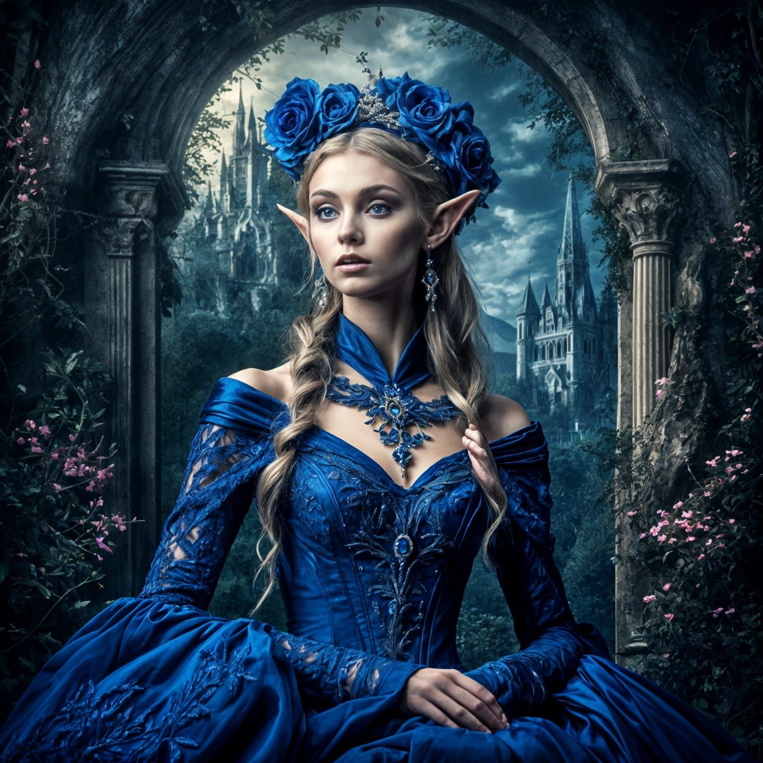 Elven Lady in Blue Gown, Loish Style