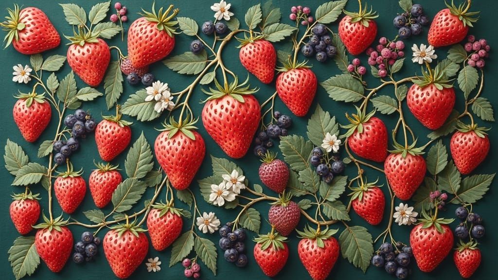 William Morris Style Tapestry: Berries and Leaves