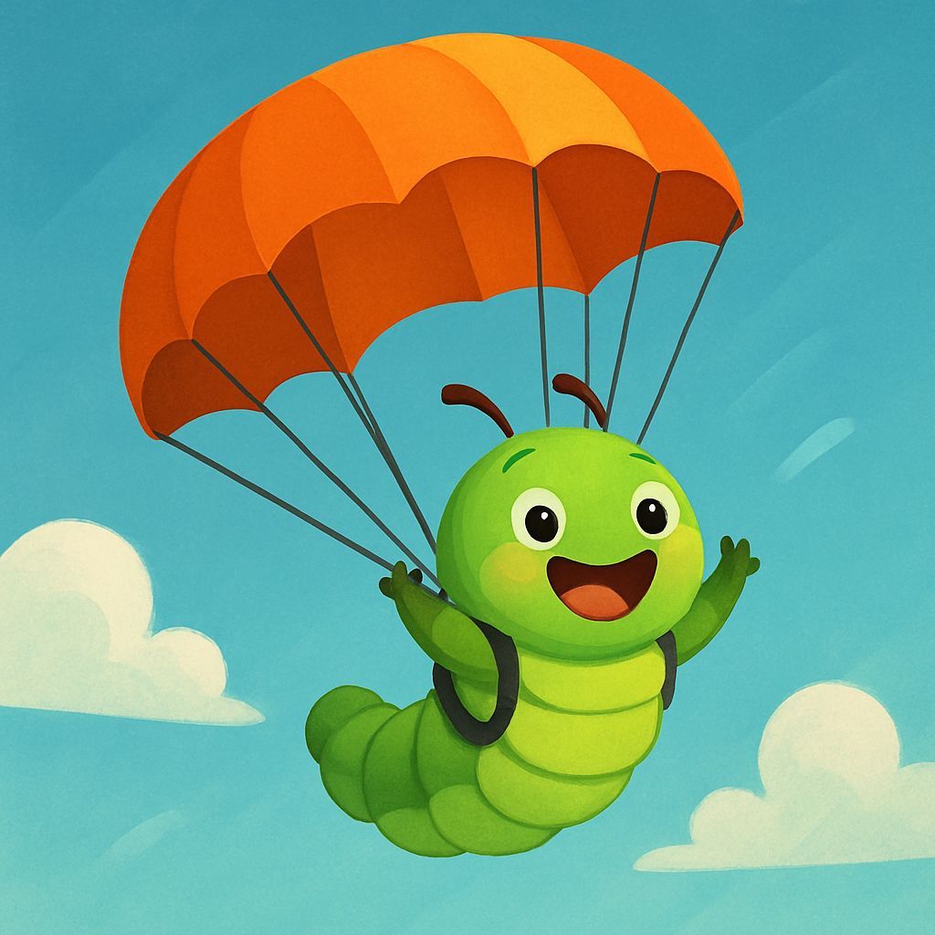 Caterpillar Skydiving with Parachute in Modern Style