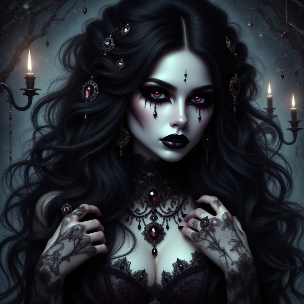 Gothic Woman with Evil Gaze in Dark Fantasy Style