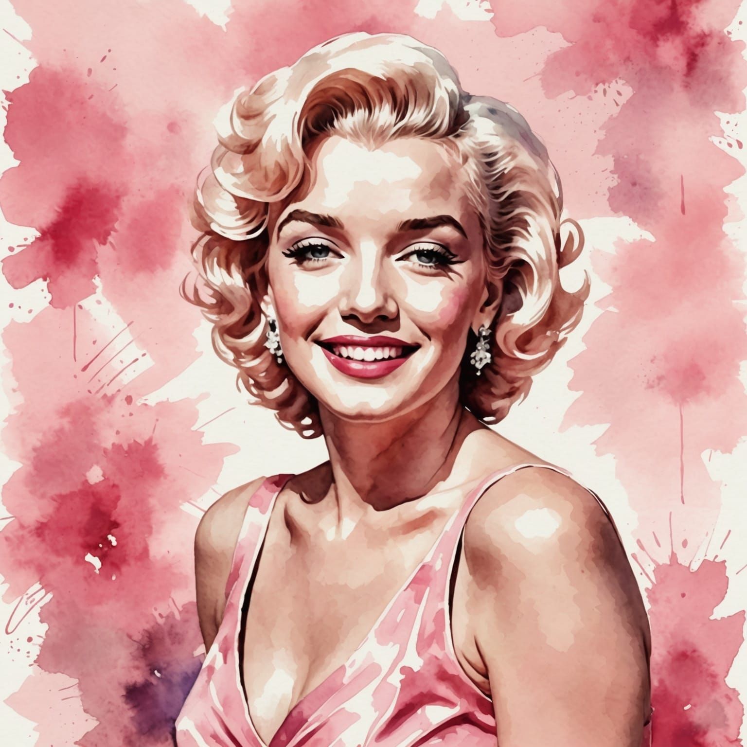 Marilyn Monroe Smiling in Watercolor Style