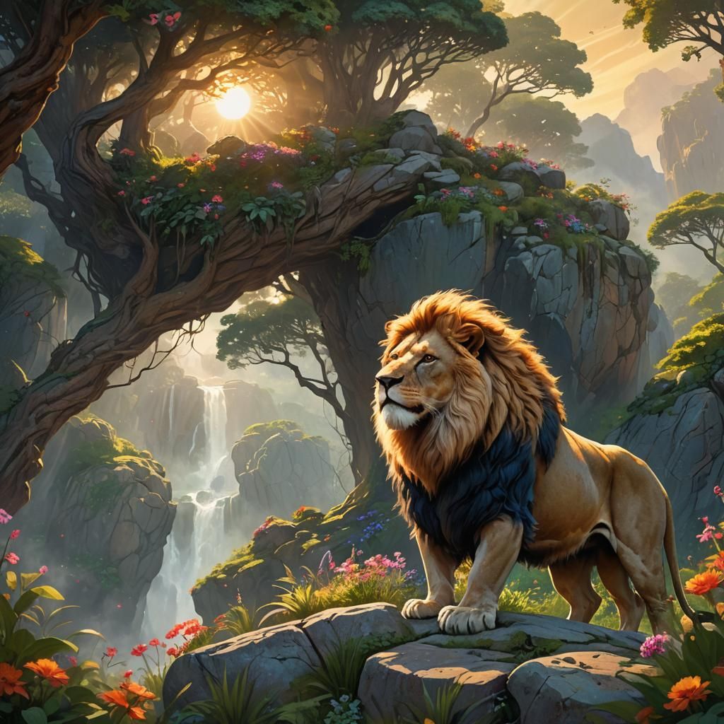 Majestic Lion in Lush Jungle Concept Art