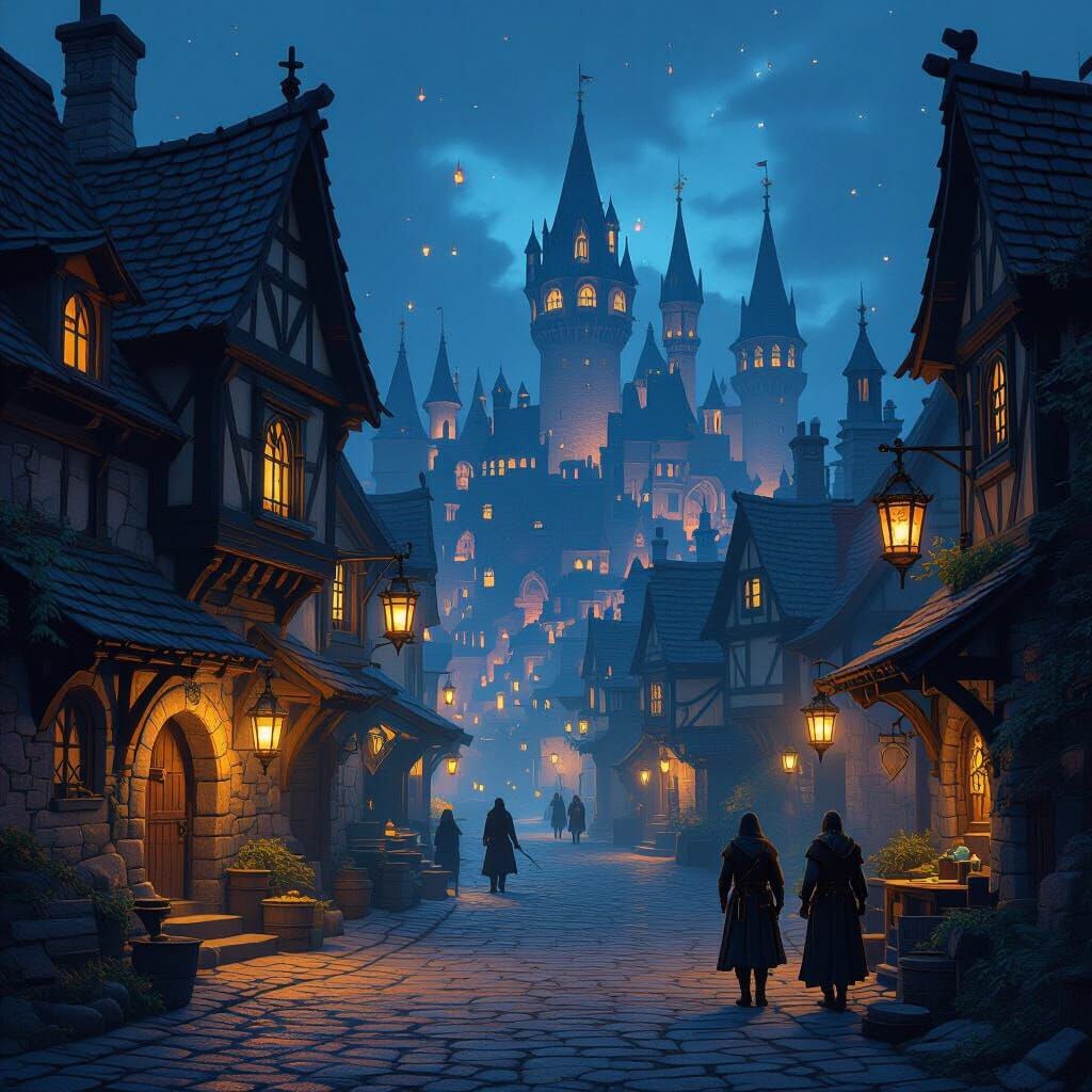 Medieval Town at Night: Fantasy Concept Art