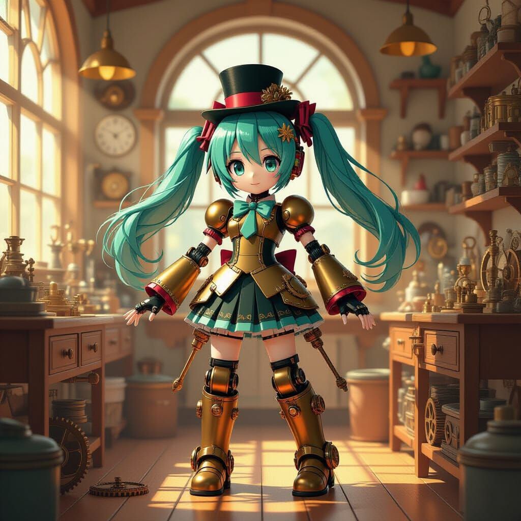 Hatsune Miku as Clockwork Doll in Steampunk Style