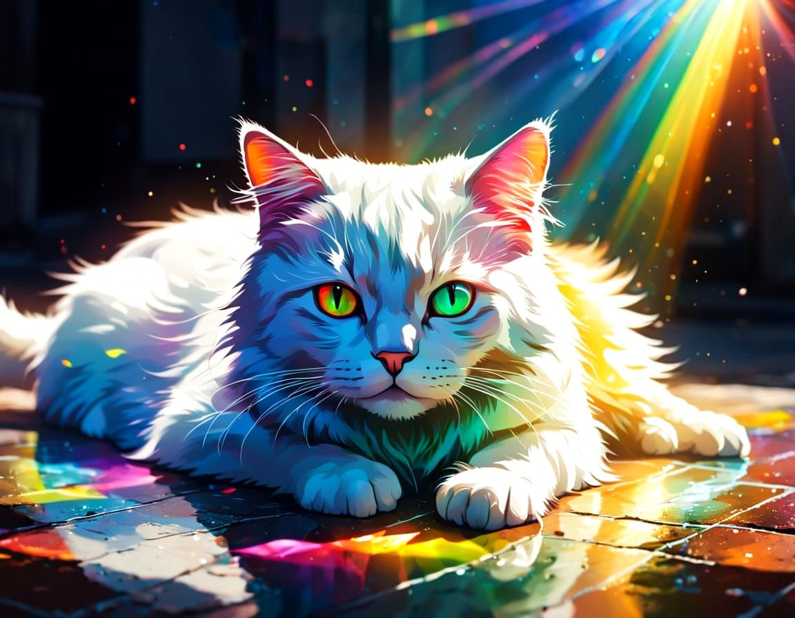 Rainbow Cat: Prism Light Creates Colorful Dream