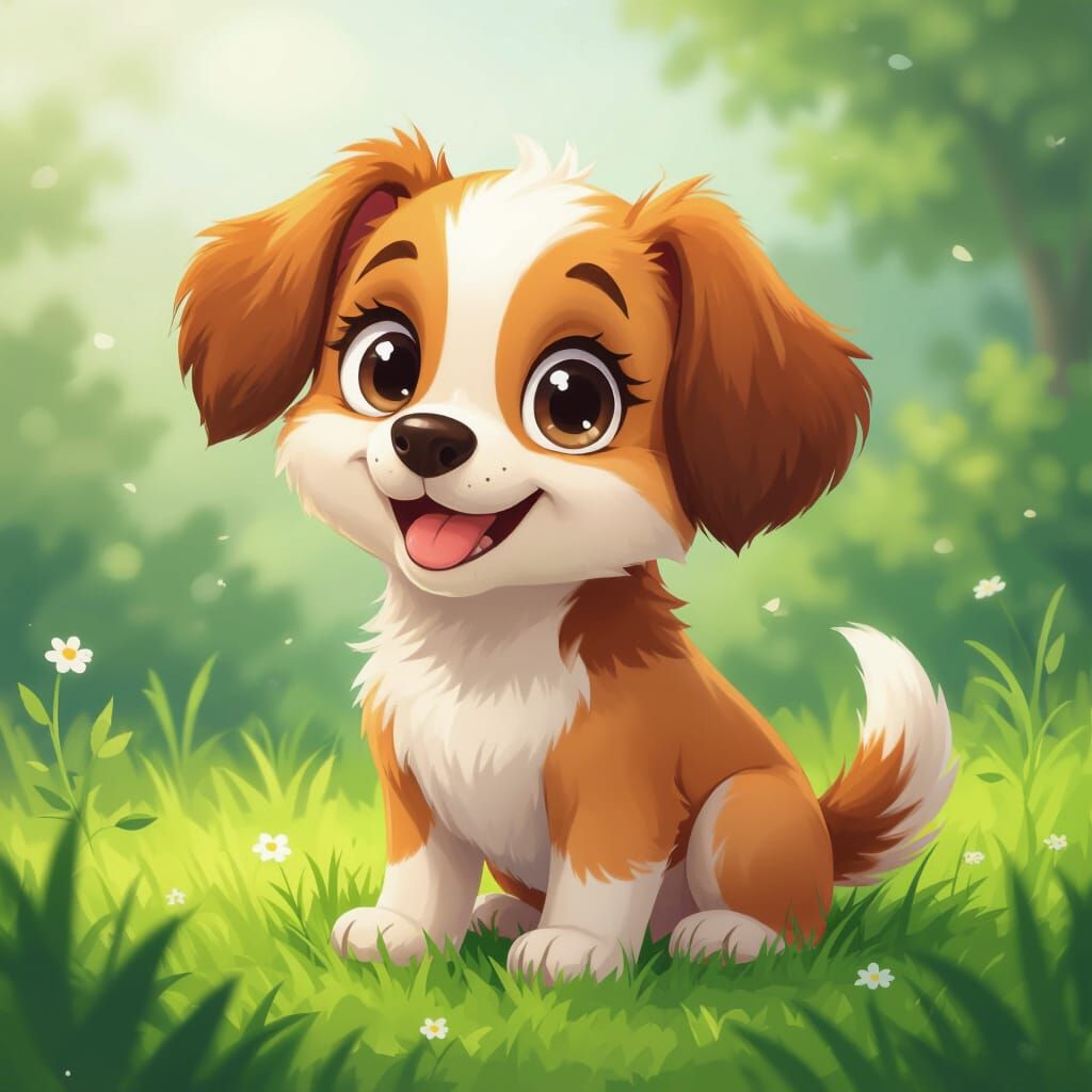 Adorable Cartoon Puppy in Children's Book Style