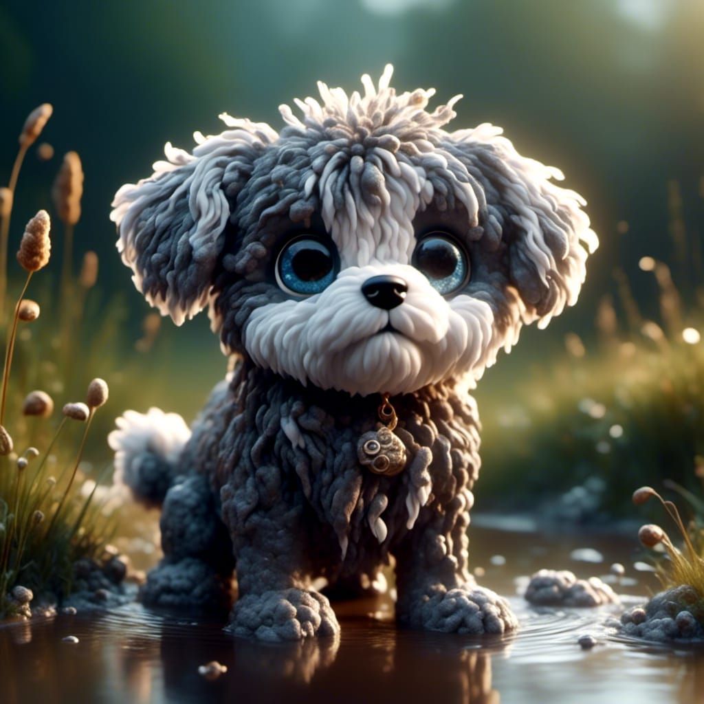 Muddy Chibi Dog Portrait