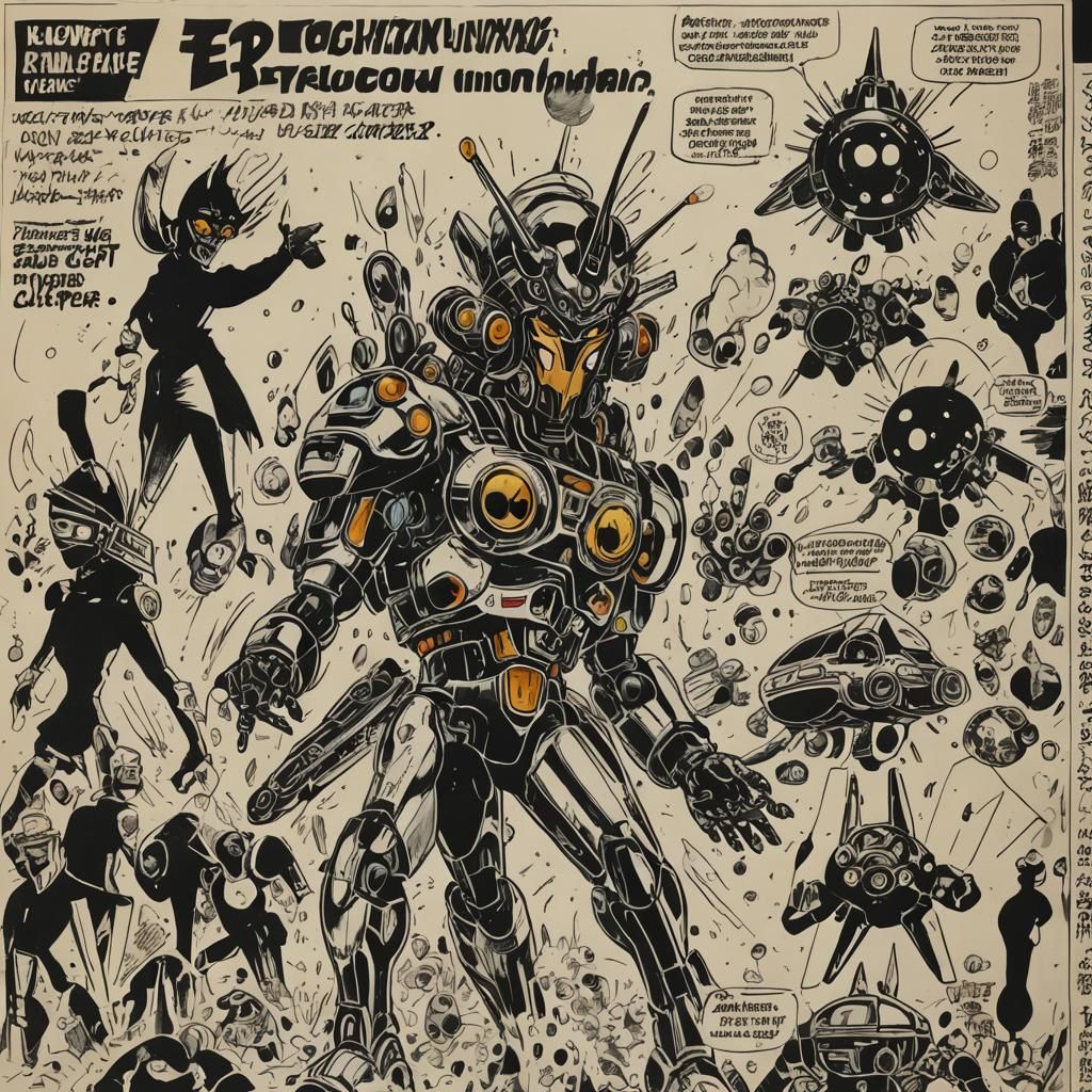 Hero in Cybernetic Uniform Amidst Dystopian Landscape