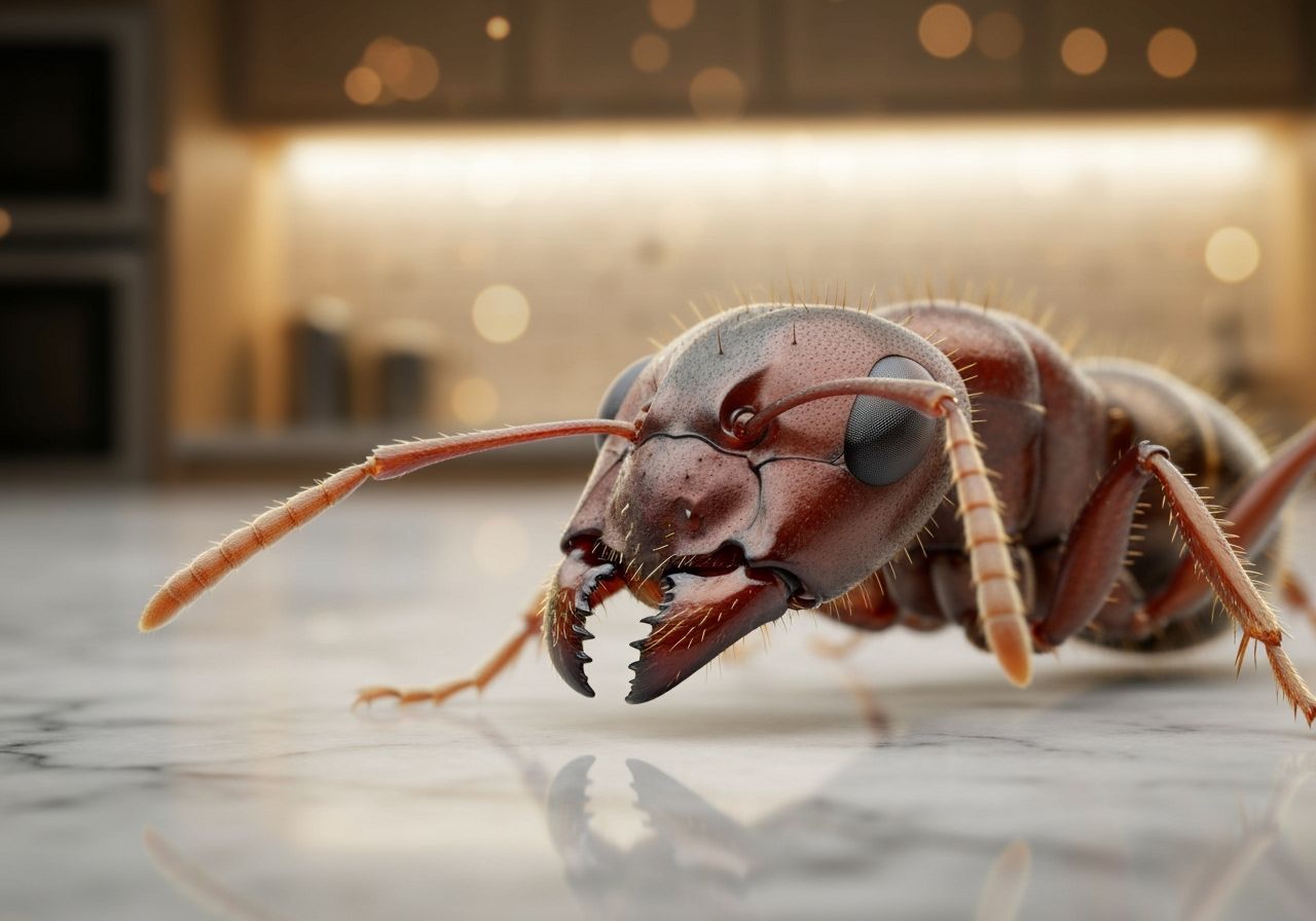 Megacephala Ant on Marble in Hyperrealistic VRay