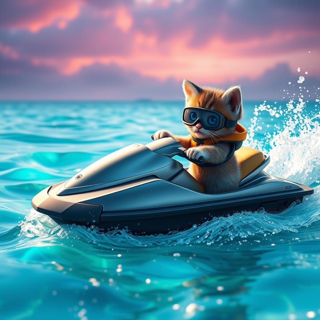 Surreal Kitten Conquers Turquoise Seas in Dreamlike Fantasy ...