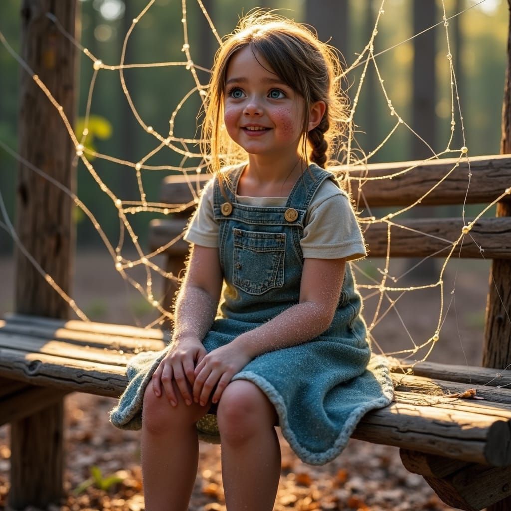 Spiderweb Girl on a Bench: Fantasy Art