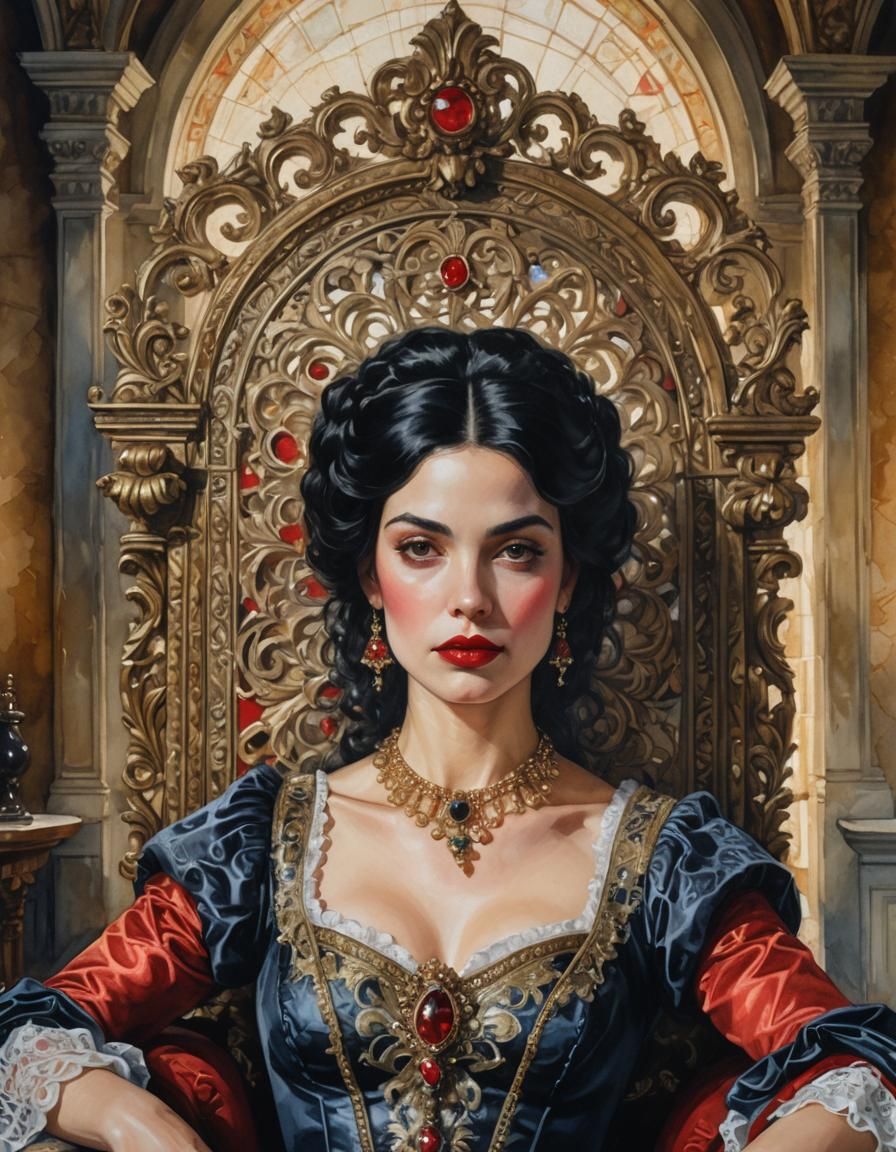 Renaissance Woman Portrait in Watercolor and Oil