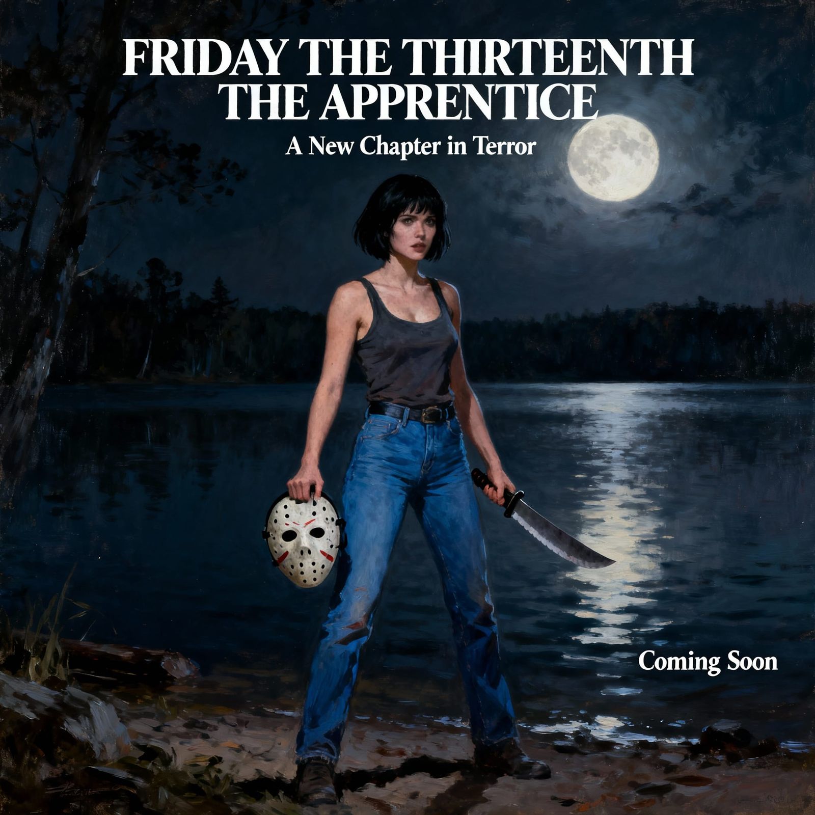 Horror Movie Poster: Woman with Mask and Machete