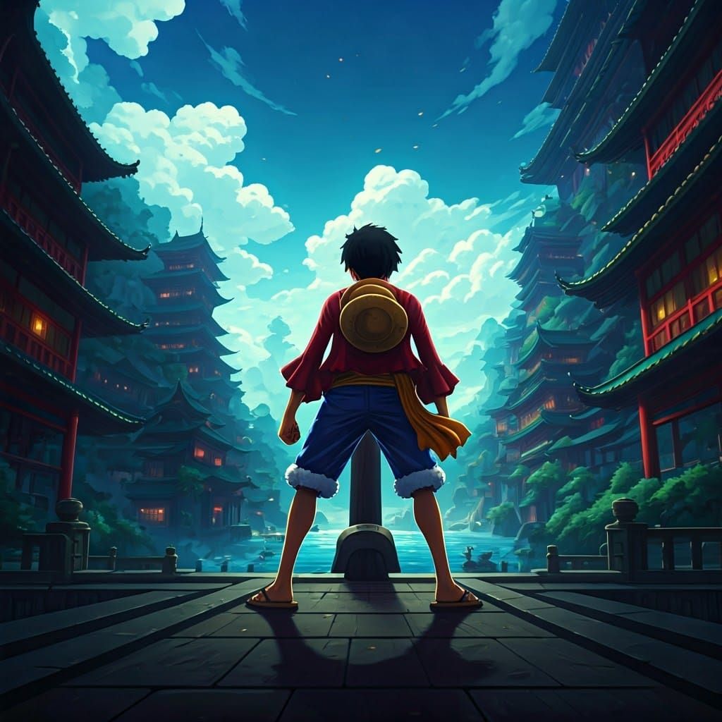 Heroic Pirate Captain in Vibrant Anime-Inspired Landscape