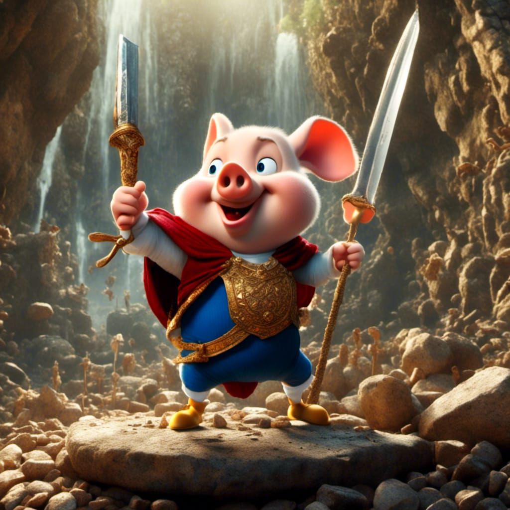Porky Pig as King Arthur: Hyperreal Cartoon