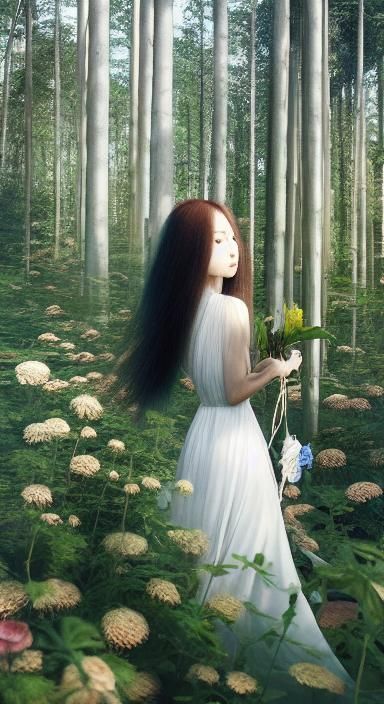 Woman with Flower in Etching and Aquatint Style