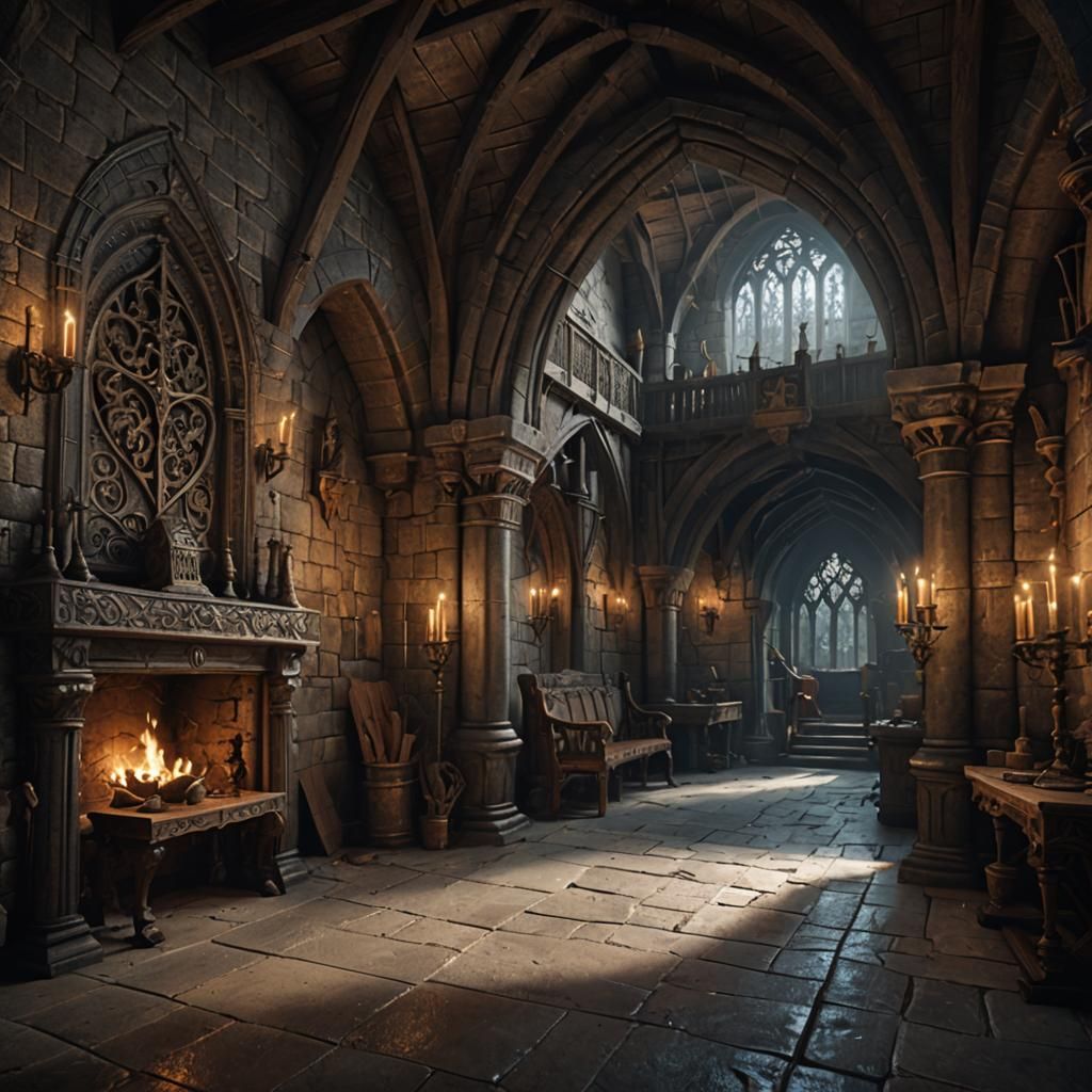 Luxury Medieval Lair with Knight Armor, Detailed Matte Paint...
