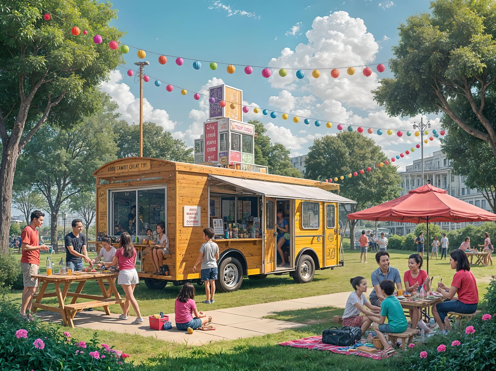 Vibrant Mobile Community Center in Lush Urban Park
