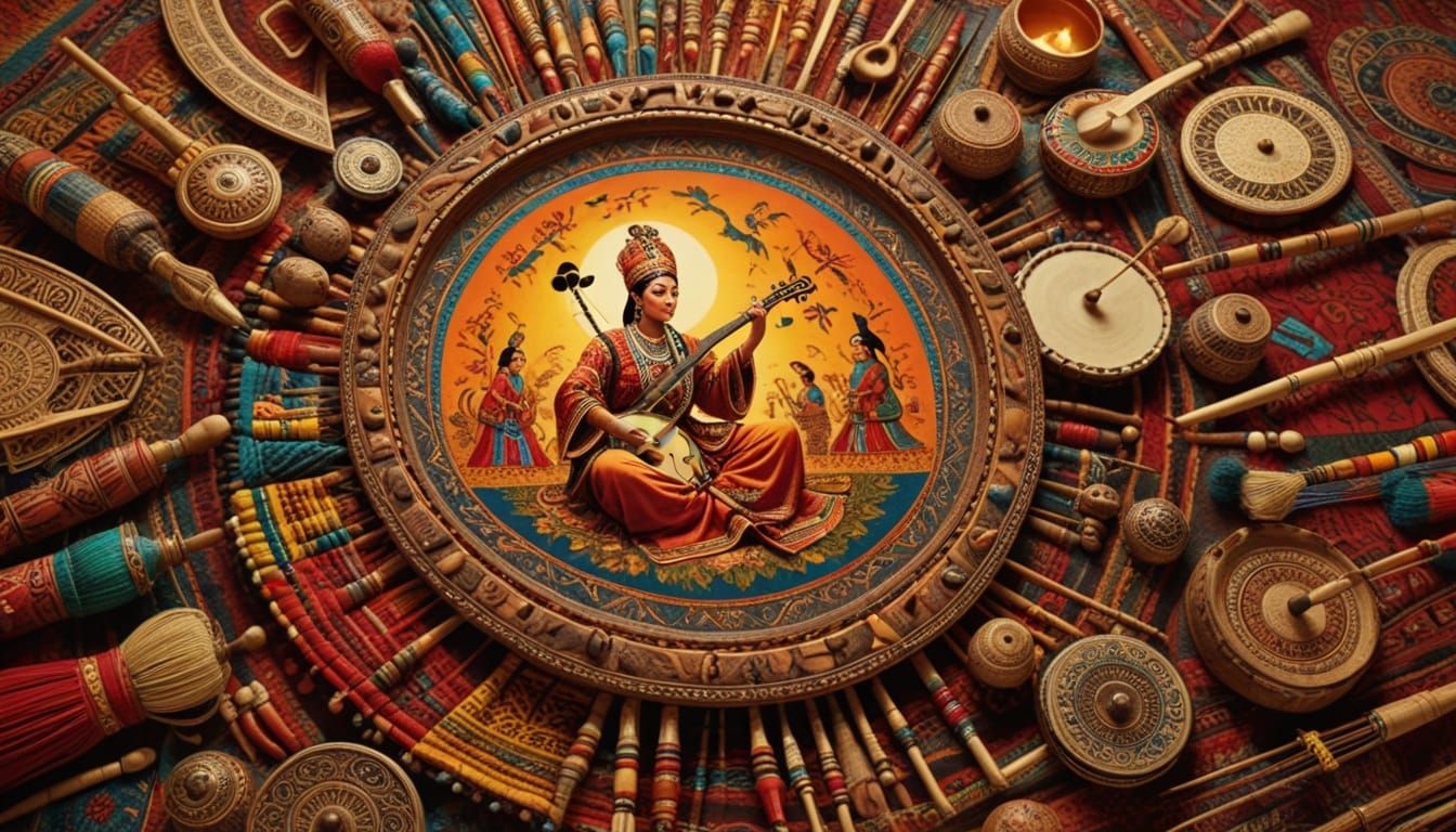 Vibrant Cultural Collage in Folk Art Style