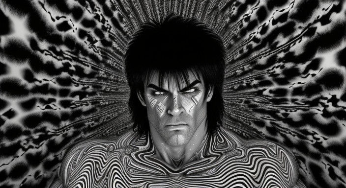 Gritty Black and White Photorealistic Portrait of a Muscular...