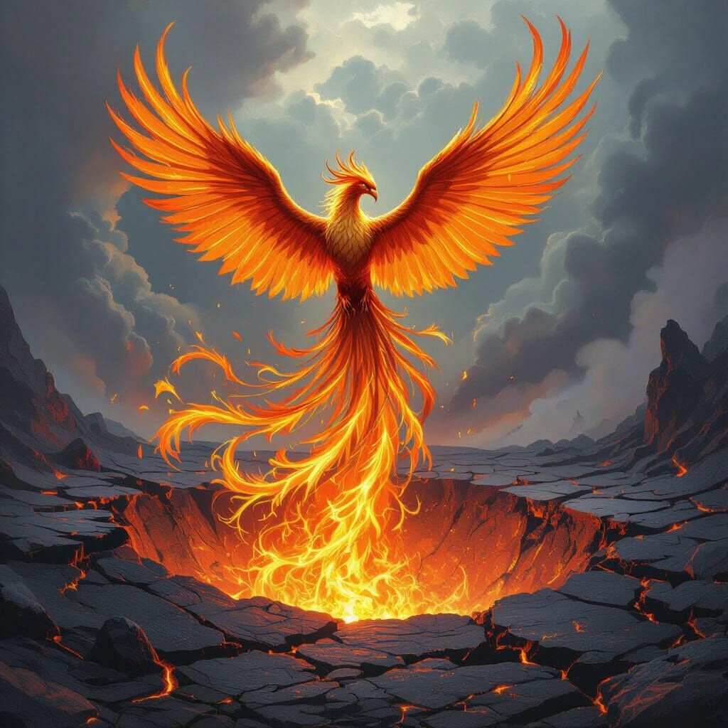 Majestic Phoenix Rising in Epic Fantasy Style