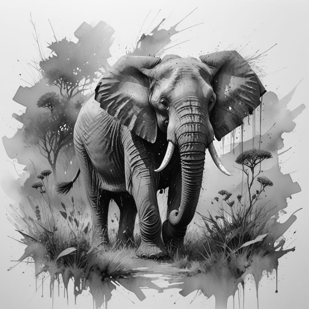 Majestic Elephant in Sunset Savannah Landscape