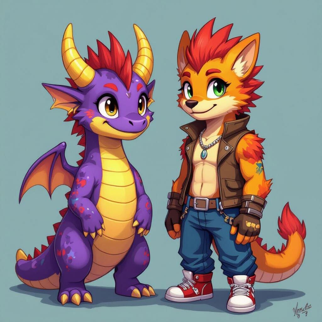 Dynamic Dragon and Furry Character Art