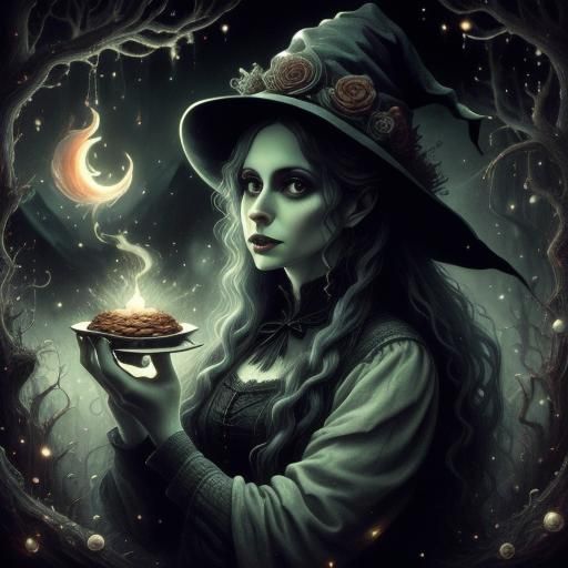 Dark Whimsy Witch in Forest Scene