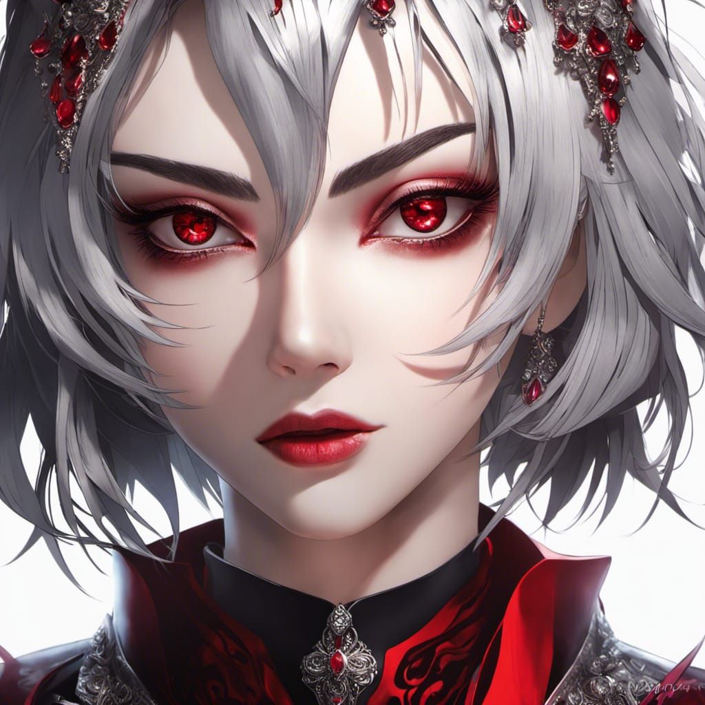Goth Woman Anime Portrait with Ruby Eyes