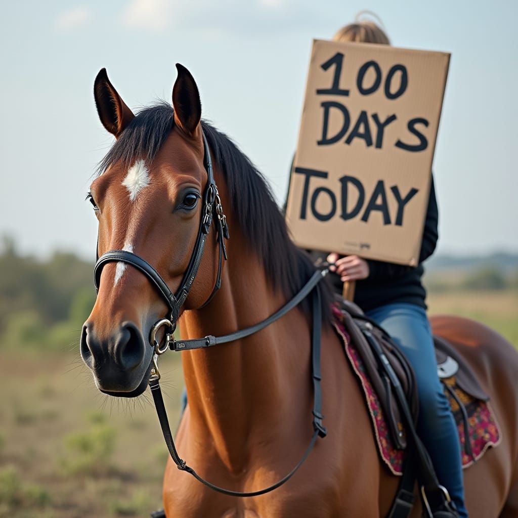 Horse Celebrates 100 Days with Jubilant Sign