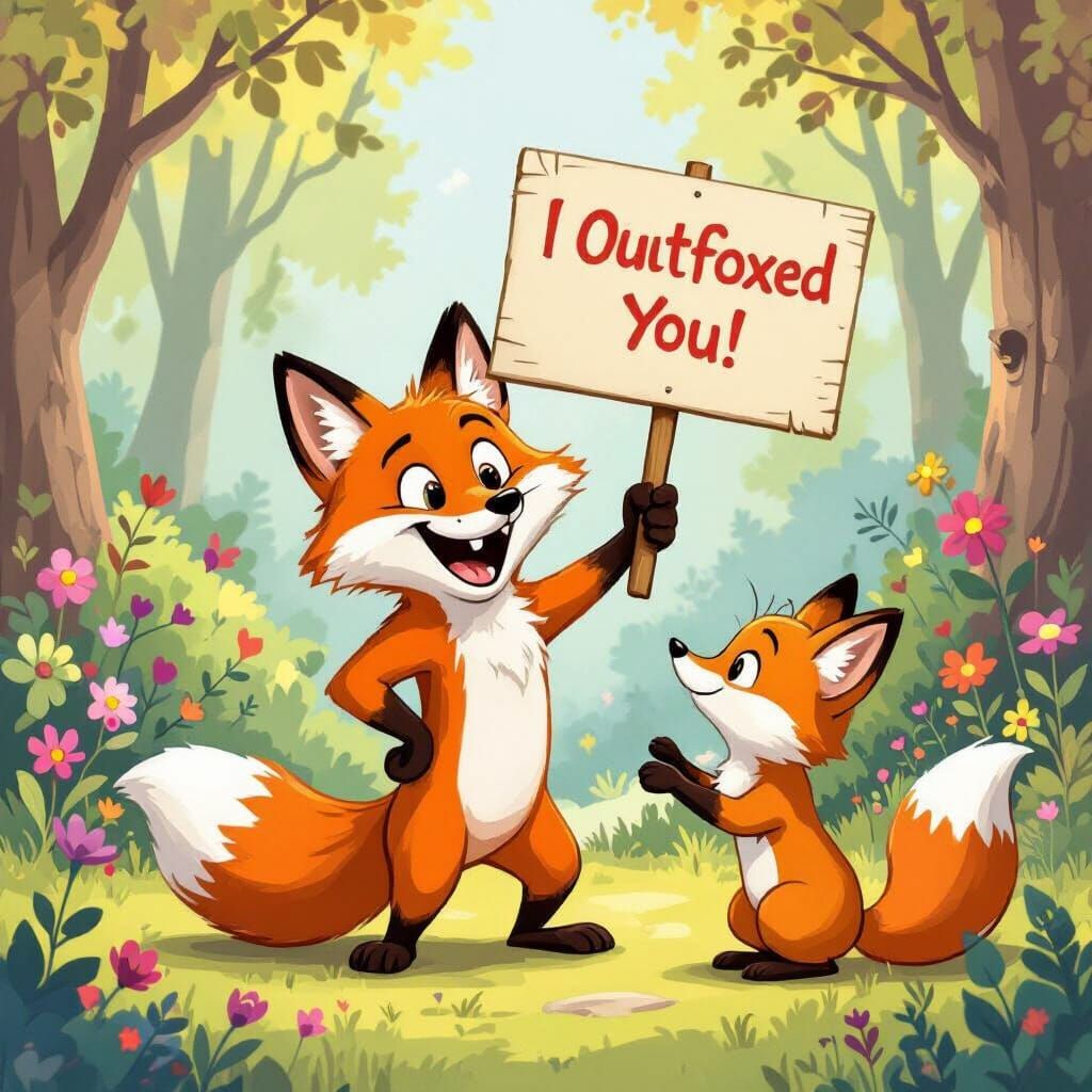 Comical Fox Pranks Friend in Whimsical Woodland