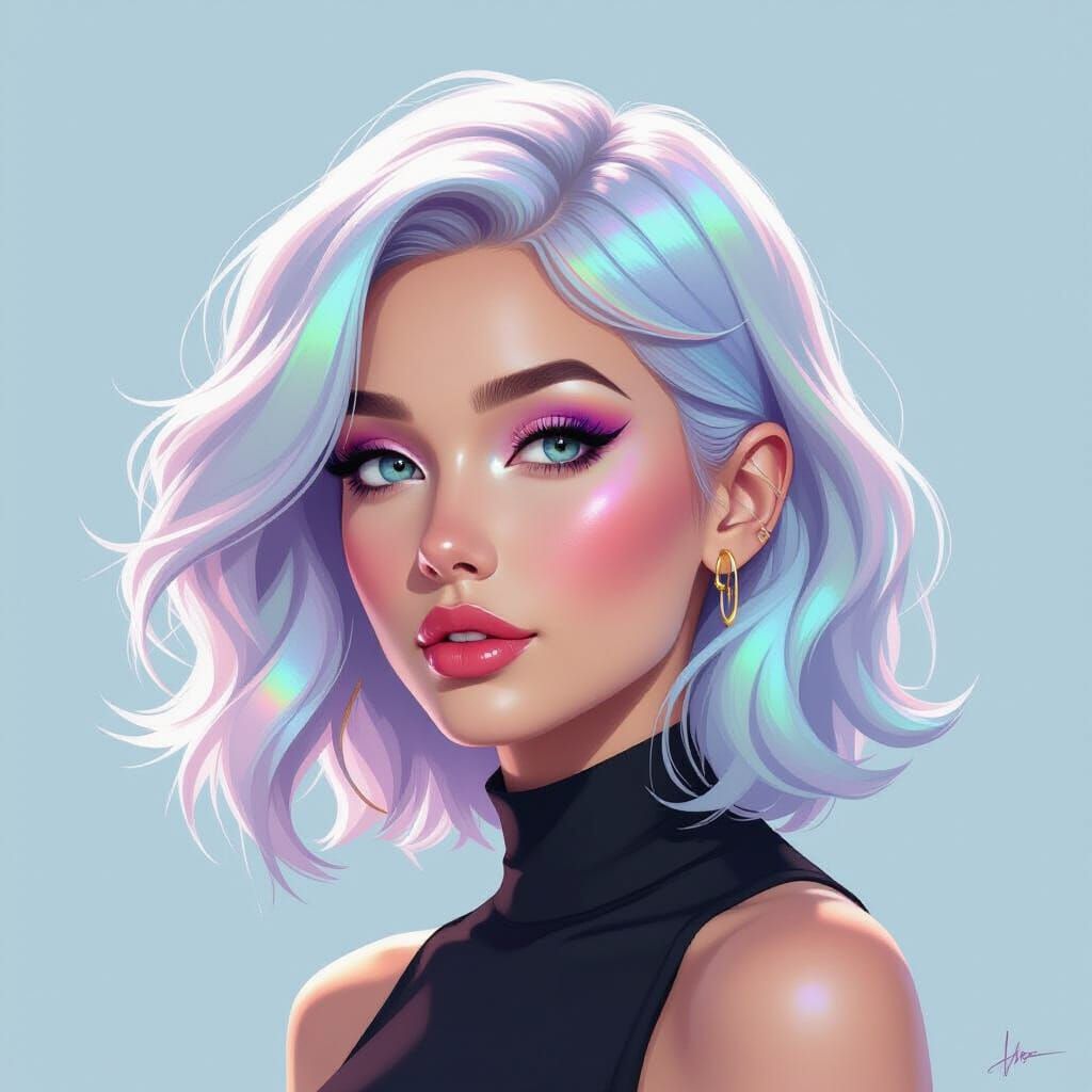Iridescent Hairstyle in Futuristic Pastel Shades