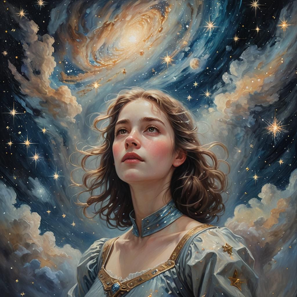 Ethereal Woman in Starry Celestial Fantasy Art