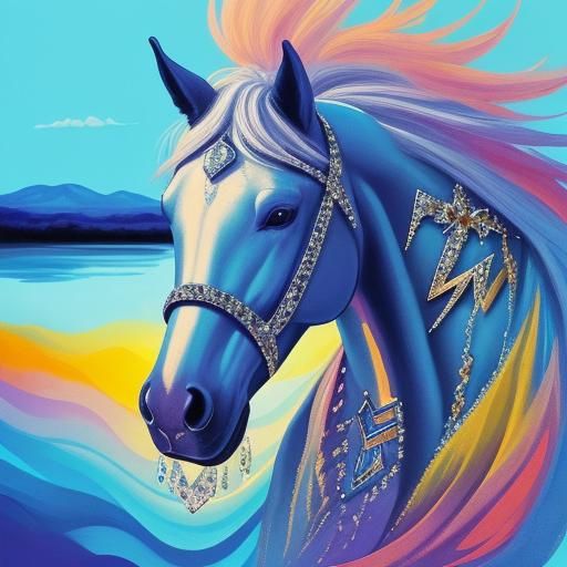 Abstract Horse with Diamonds, Sky and River