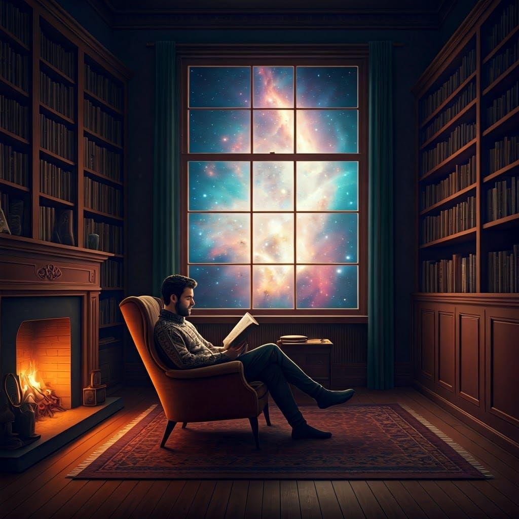 Man Reading in Space, Stalenhag Style