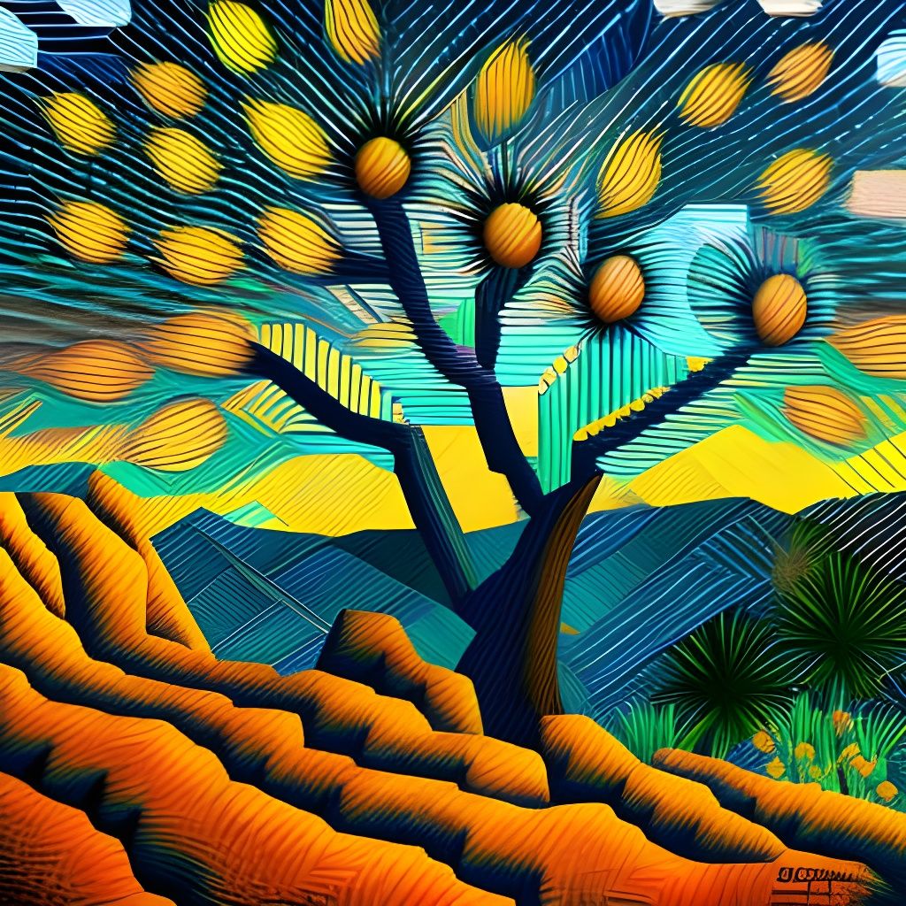 Joshua Tree Painting in Post-Impressionist Style