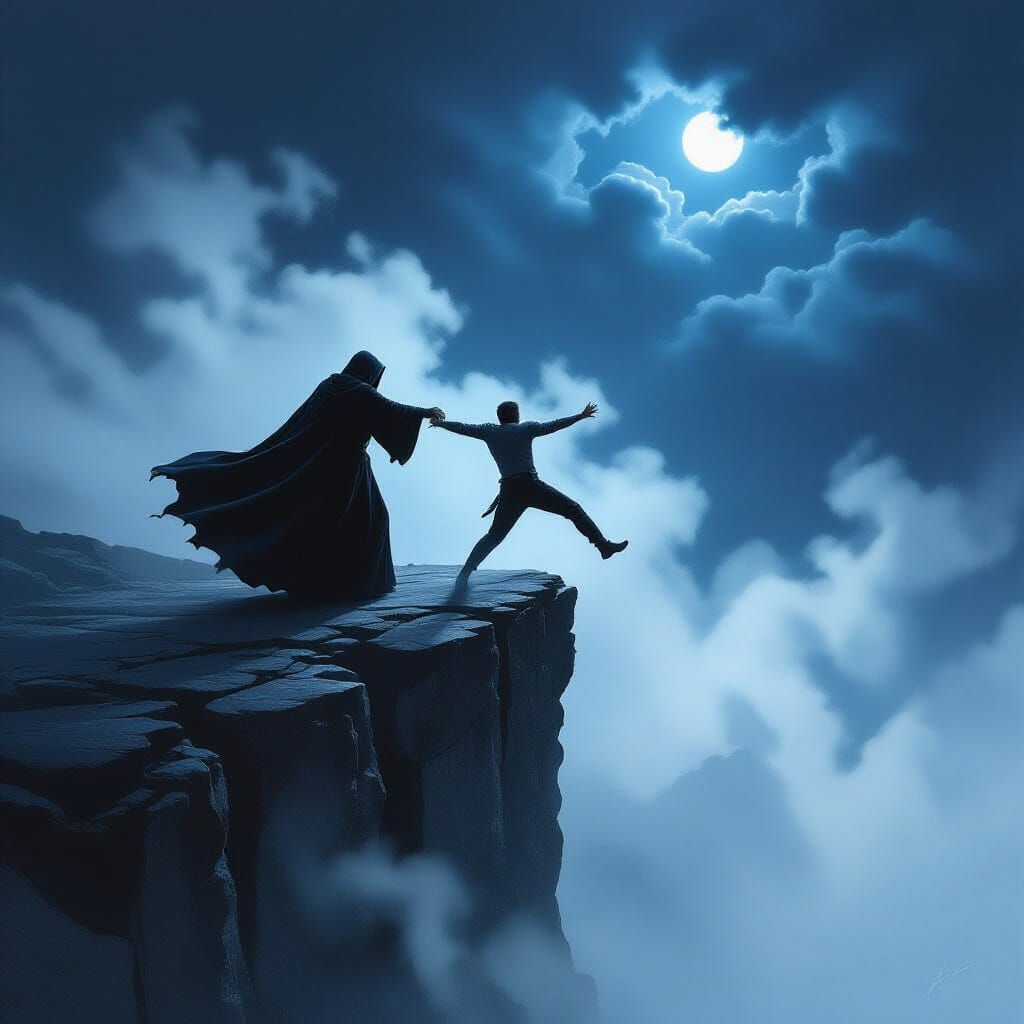 Dramatic Cliffside Confrontation in Gothic Style