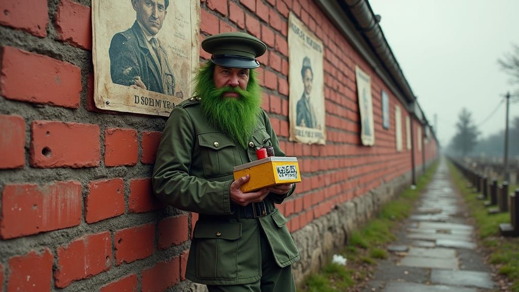 Battle-Scarred Wall with Mysterious Leprechaun