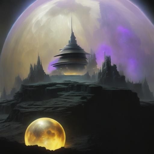 Astronauts in Geodesic Dome on Moon, Dark Fantasy Art