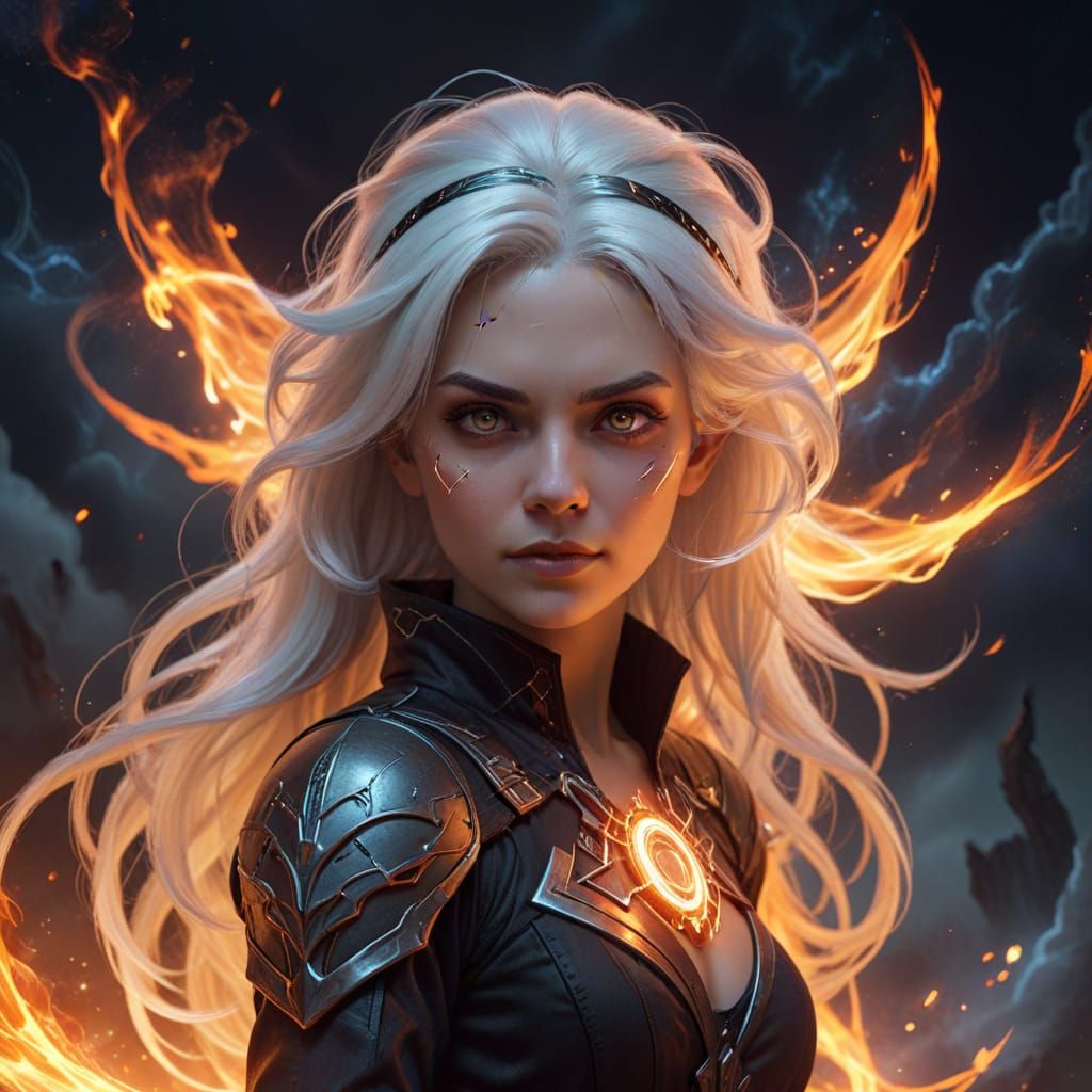 Mystical Sci-Fi Sorceress with White Hair