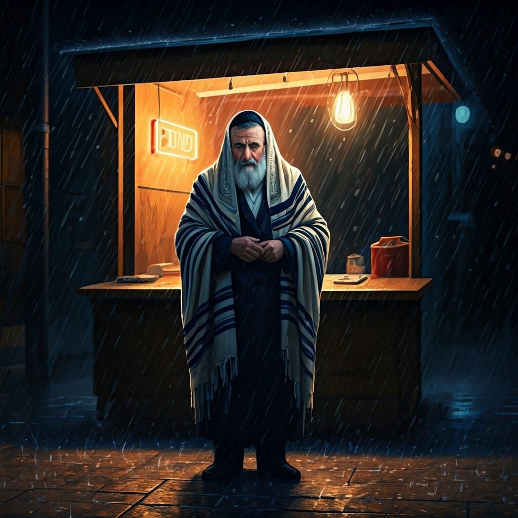 Rainy Jerusalem Scene in Expressive Painting Style