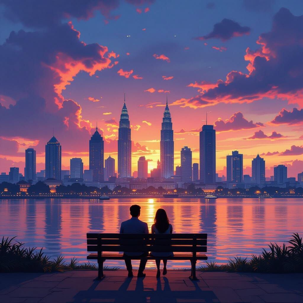 Colombo Skyline Sunset With Couple Enjoying View