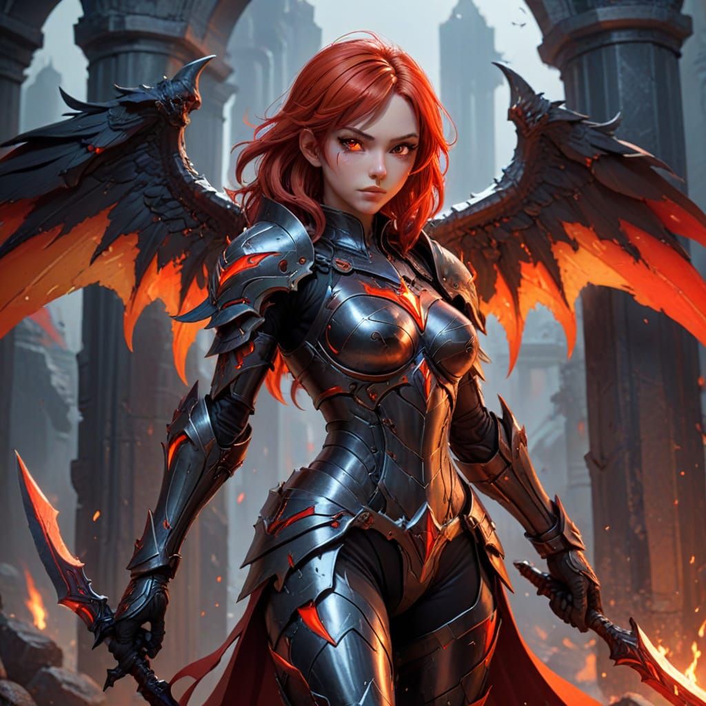 Demon Maiden in Vibrant Anime Armor