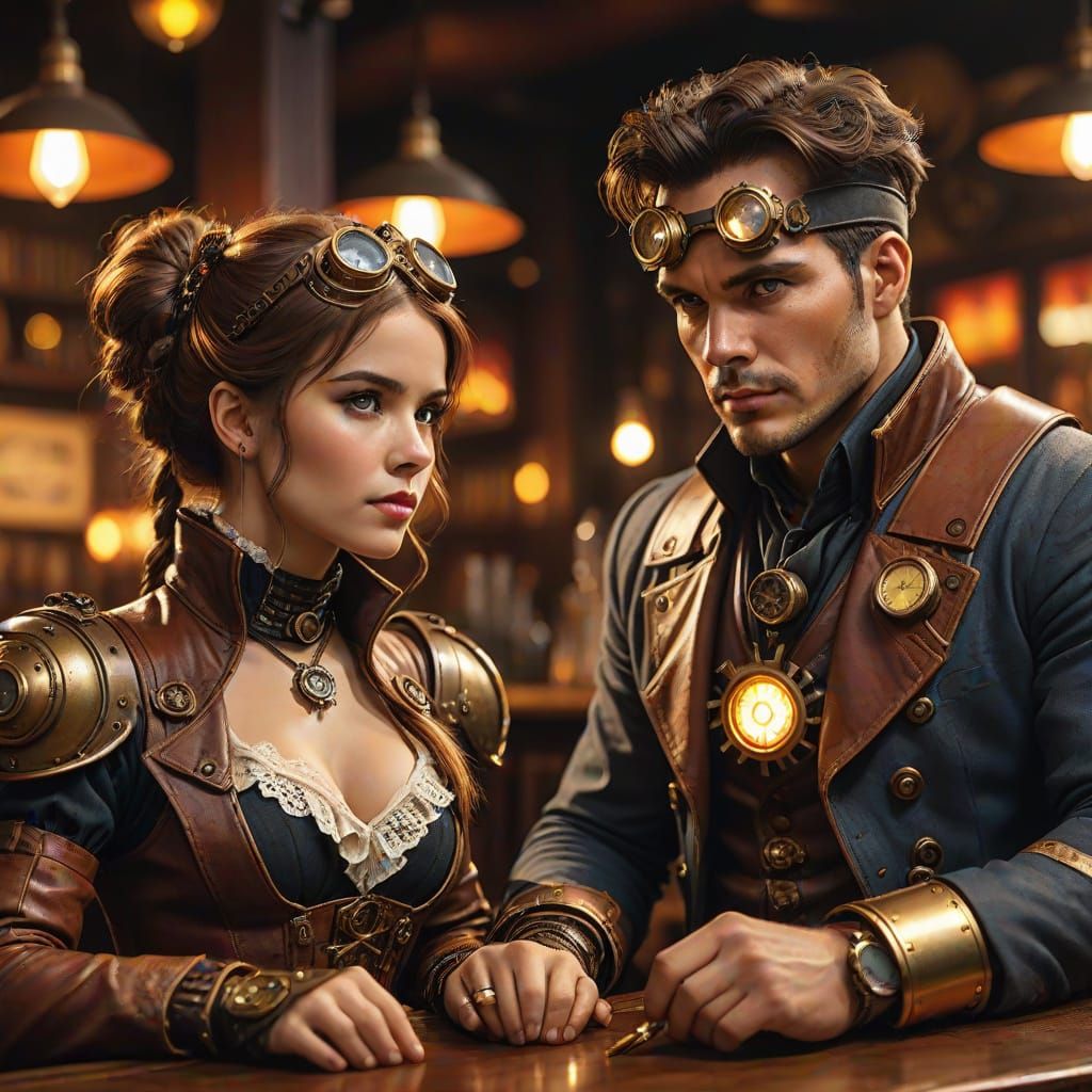 Steampunk Superheroes at Night Bar: A Golden Portrait