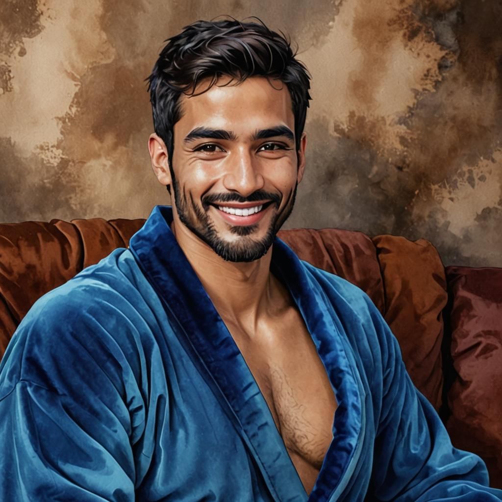 Smiling Man in Velvet Robe, Alcohol Ink Digital Art