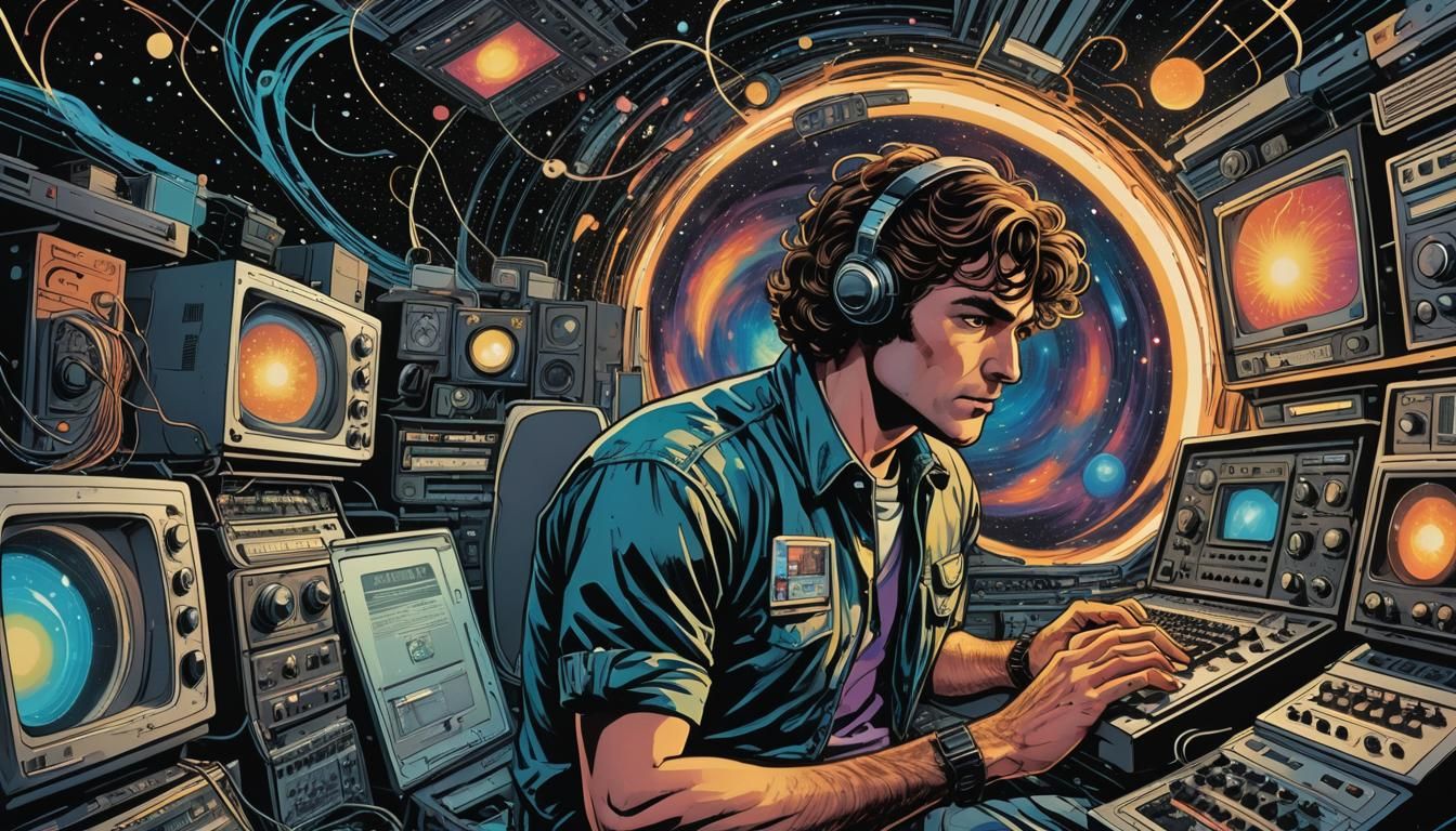 Retro-Futuristic Comic Book Art in Recording Studio