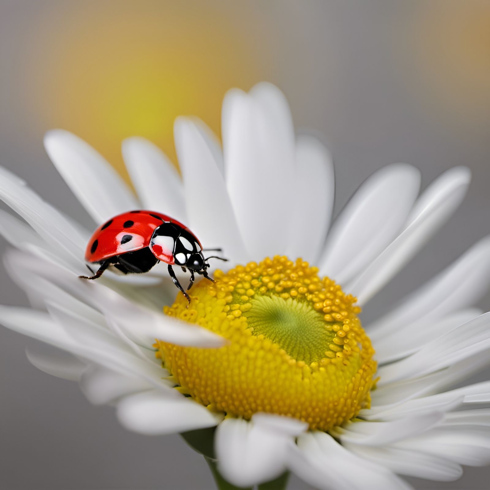 Ladybug on Daisy: 8K Detailed Resolution